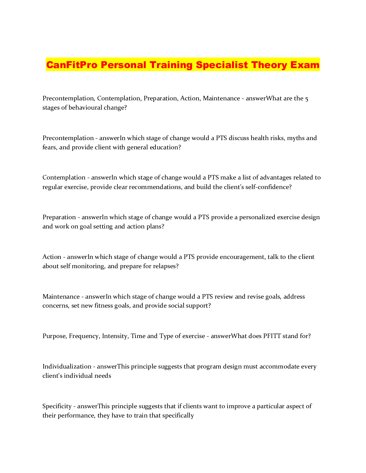 Preview of CanFitPro Personal Training Specialist Theory Exam